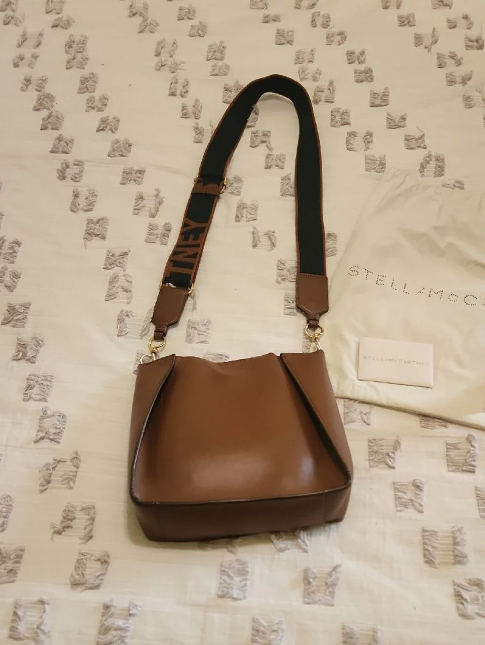 Stella McCartney Mini Brown Perforated Logo Crossbody Bag